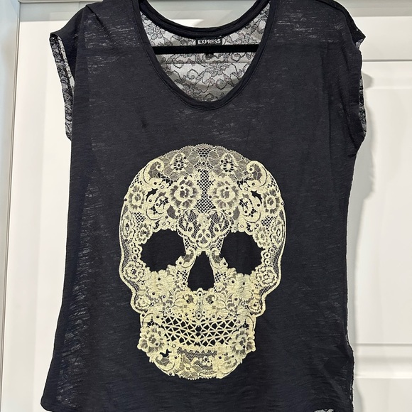 Express Black Lace Skull Women's Top. Perfect!! Size small - Picture 1 of 9